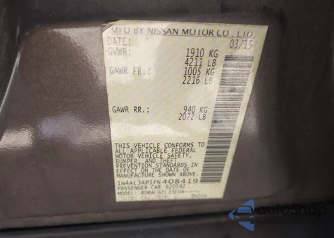 2015 Nissan Altima 2.5 S from USA, damaged, VIN 1N4AL3AP1FN408419